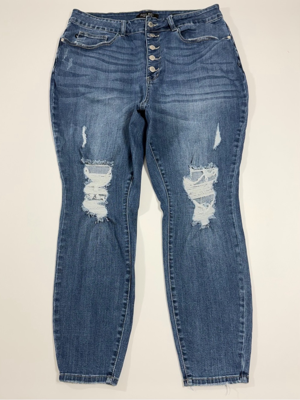 Judy Blue 18W High Rise Button Fly Distressed Skinny Jeans Plus Stretch Denim